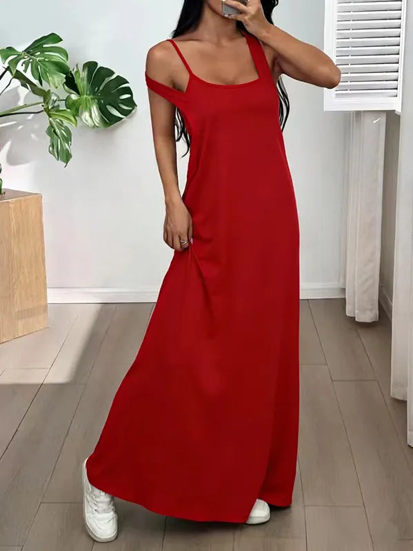 Vestido largo para mujer con tirantes anchos y silueta fluida