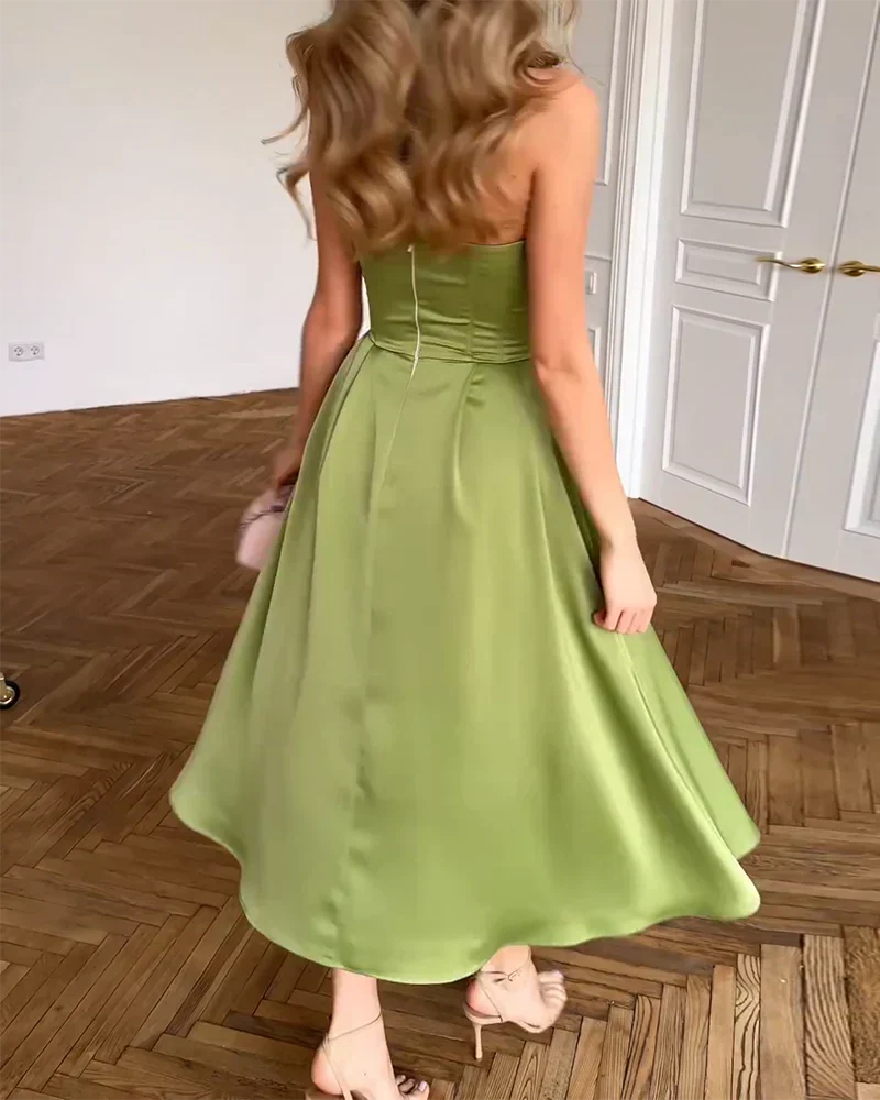 Vestido midi mujer de satén elegante sin tirantes