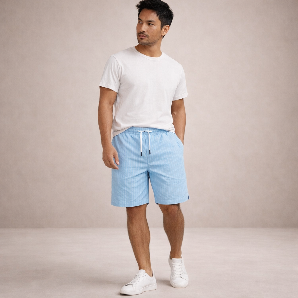 Pantalón corto lino poliéster hombre con cordón verano casual