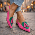 Mules bicolores mujer elegantes con pompones modernos