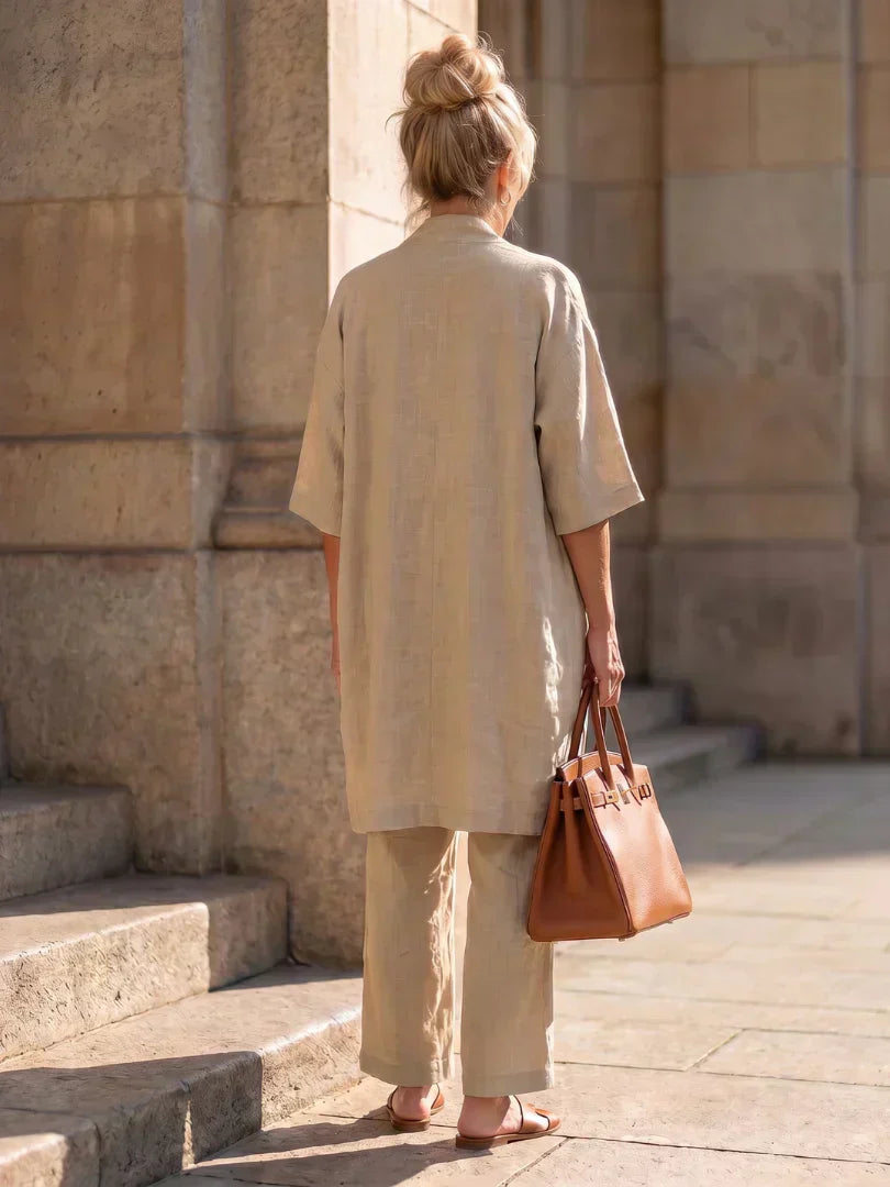 Vestido largo para mujer con conjunto de tres piezas y pantalón amplio