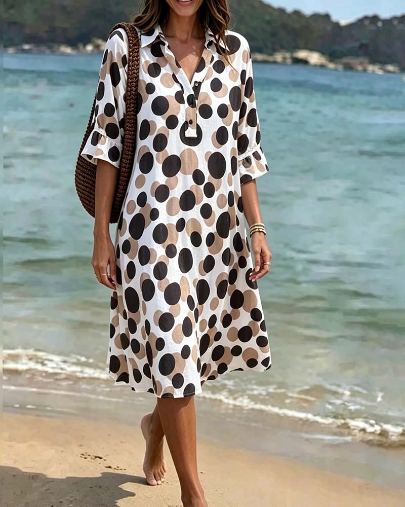 Vestido para mujer con estampado de lunares y mangas con volantes