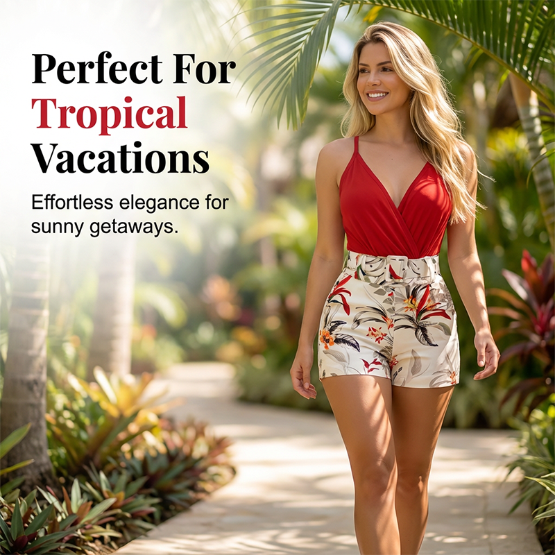 Conjunto tropical elegante con short de cintura alta