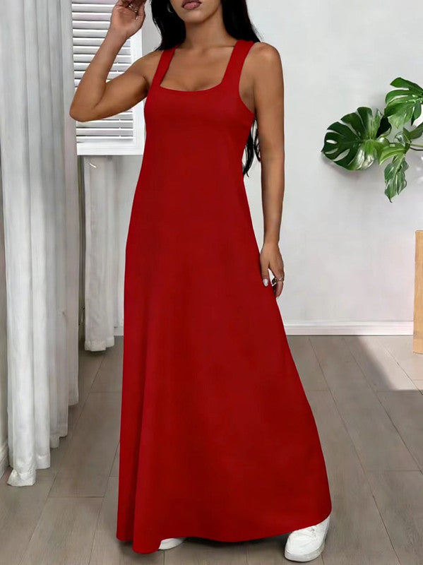 Vestido largo para mujer con tirantes anchos y silueta fluida