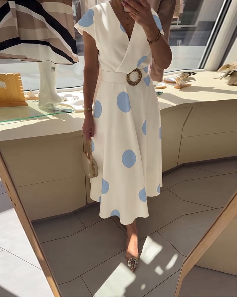 Vestido midi para mujer con lunares y escote en V