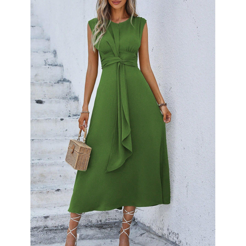 Vestido largo para mujer con cintura drapeada y diseño sin mangas