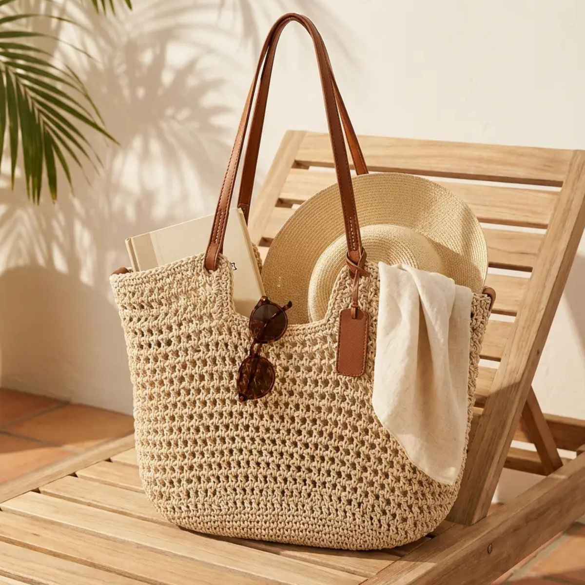 Alina | Bolso Shopper Tejido a Mano de Ganchillo — Beige Claro