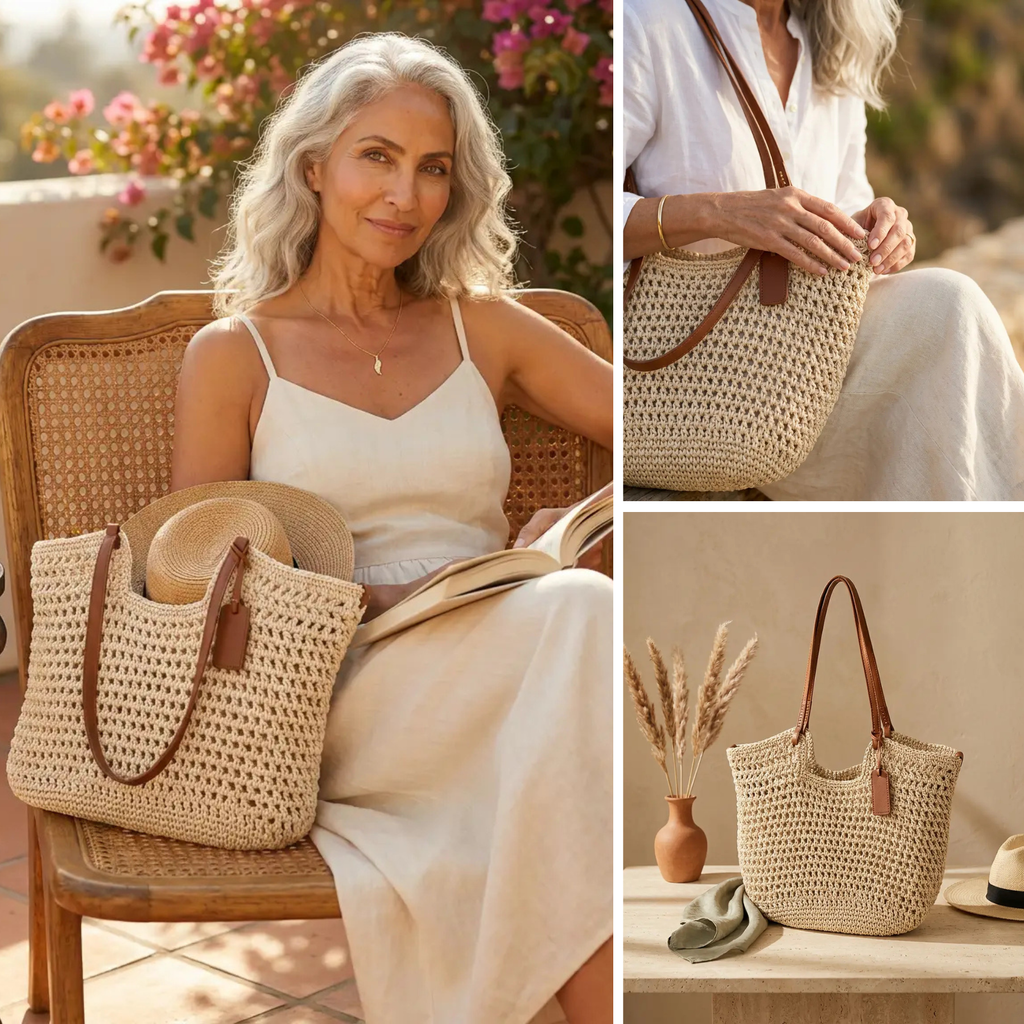 Alina | Bolso Shopper Tejido a Mano de Ganchillo — Beige Claro