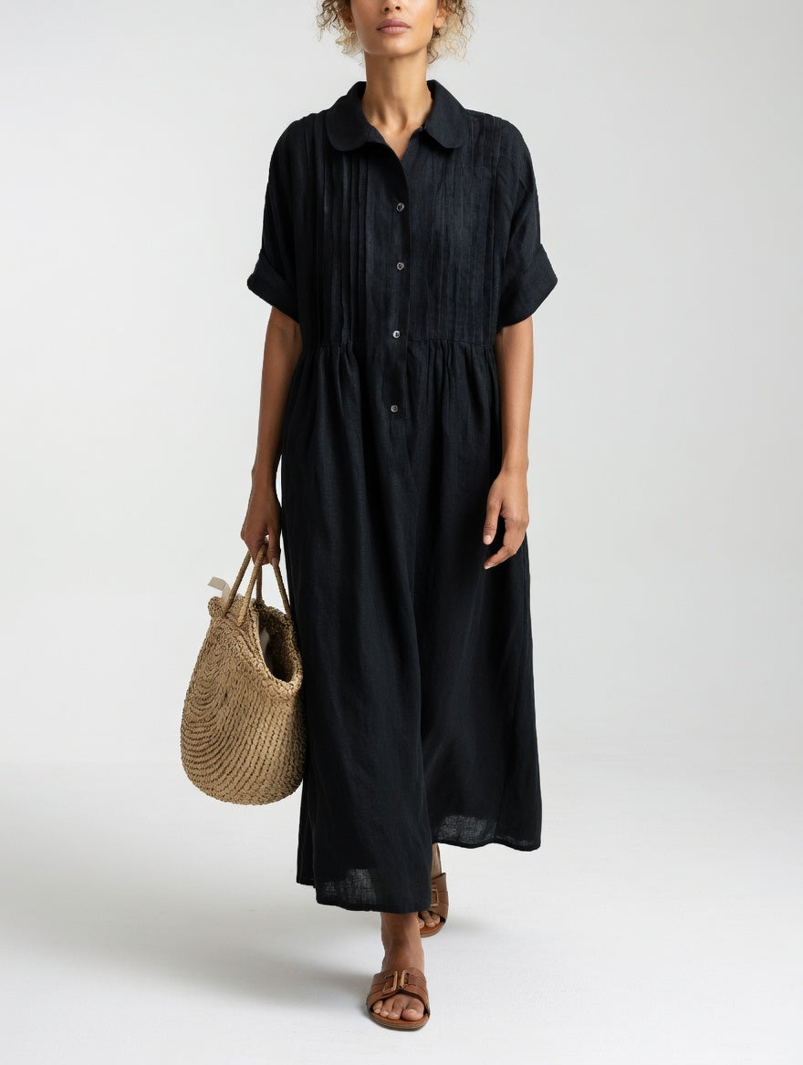 Vestido camisero largo de algodón para mujer con corte fluido