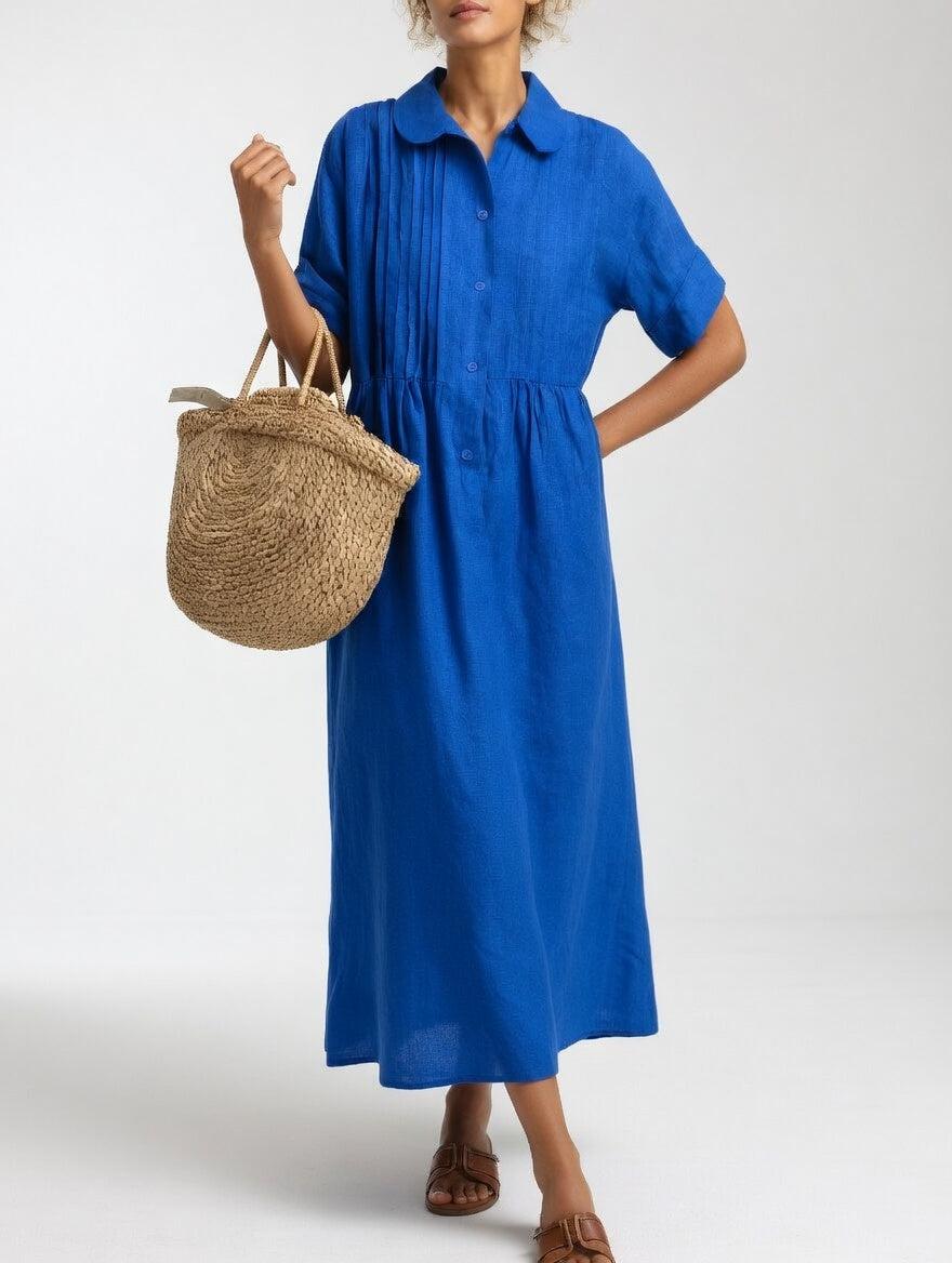 Vestido camisero largo de algodón para mujer con corte fluido