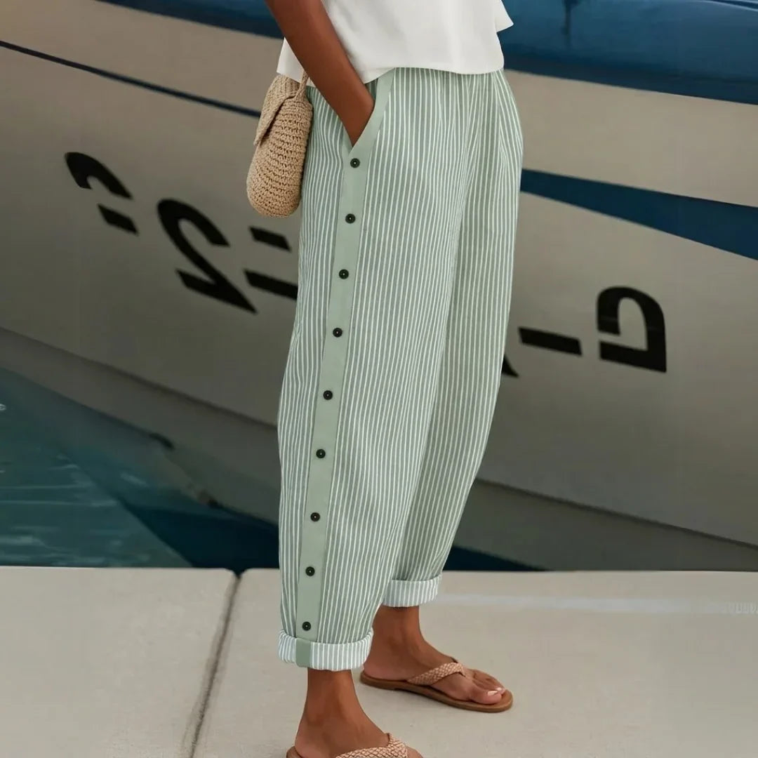 Catalina - Elegantes pantalones a rayas con botones