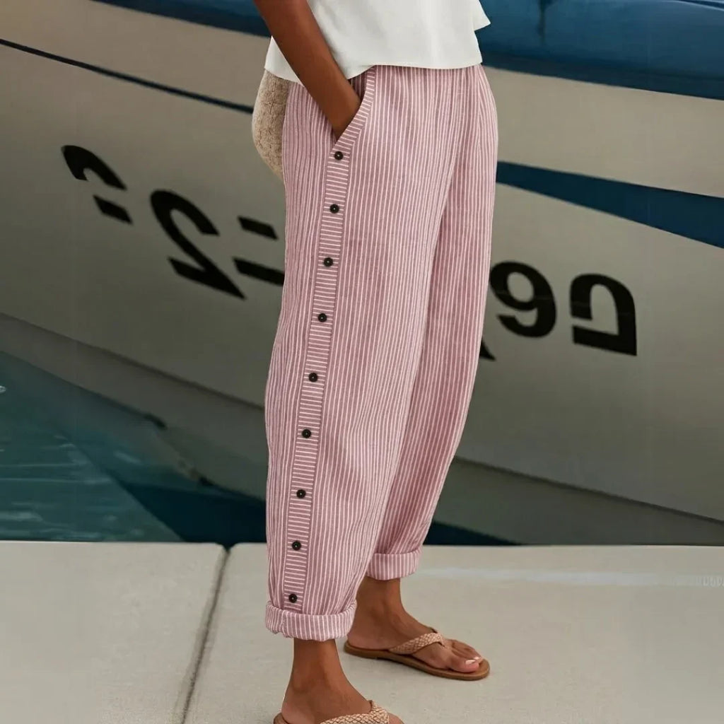 Catalina - Elegantes pantalones a rayas con botones