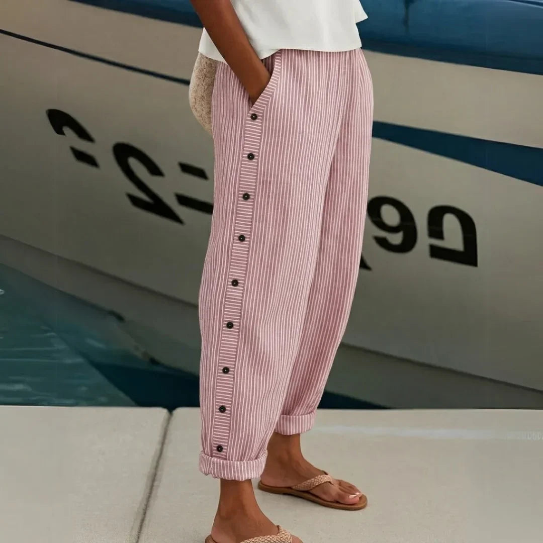 Catalina - Elegantes pantalones a rayas con botones