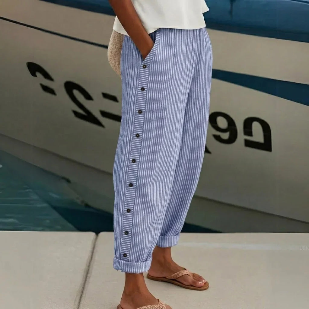 Catalina - Elegantes pantalones a rayas con botones