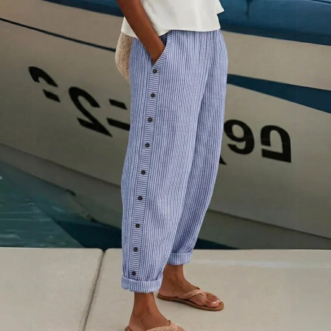Catalina - Elegantes pantalones a rayas con botones