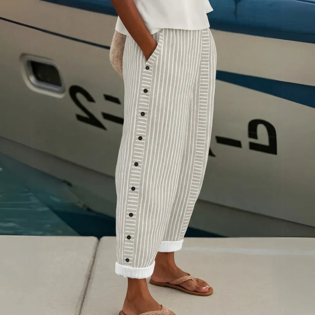 Catalina - Elegantes pantalones a rayas con botones