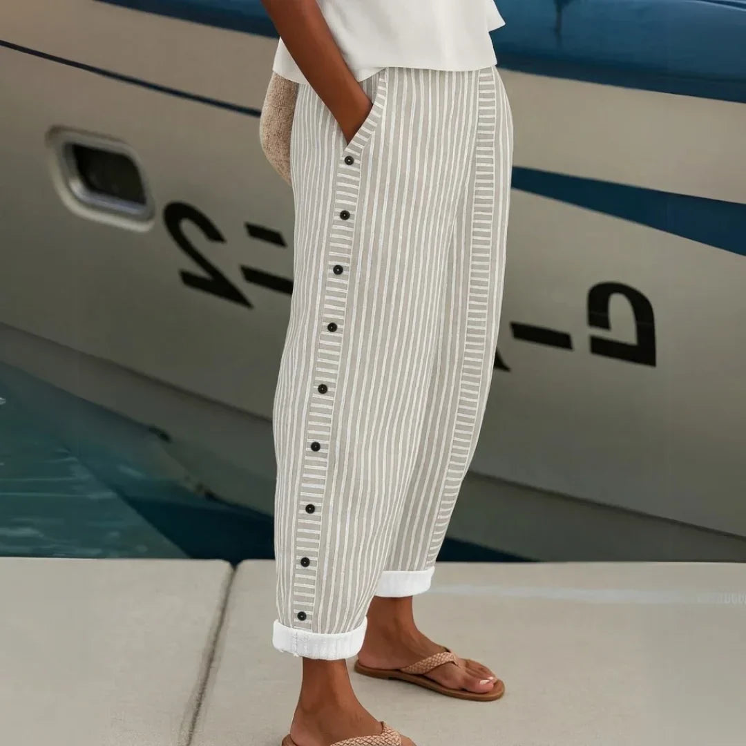 Catalina - Elegantes pantalones a rayas con botones