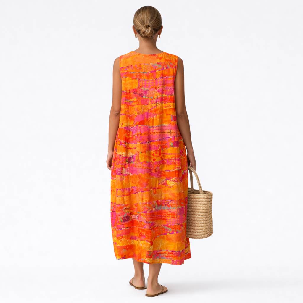 Vestido midi mujer sin mangas estampado multicolor con bolsillos