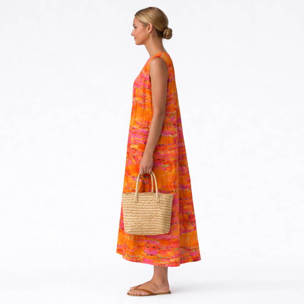 Vestido midi mujer sin mangas estampado multicolor con bolsillos