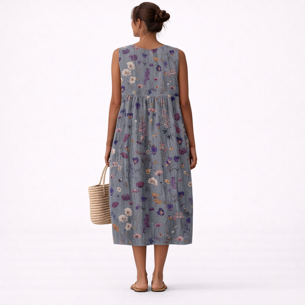 Vestido midi mujer algodón viscosa floral sin mangas casual