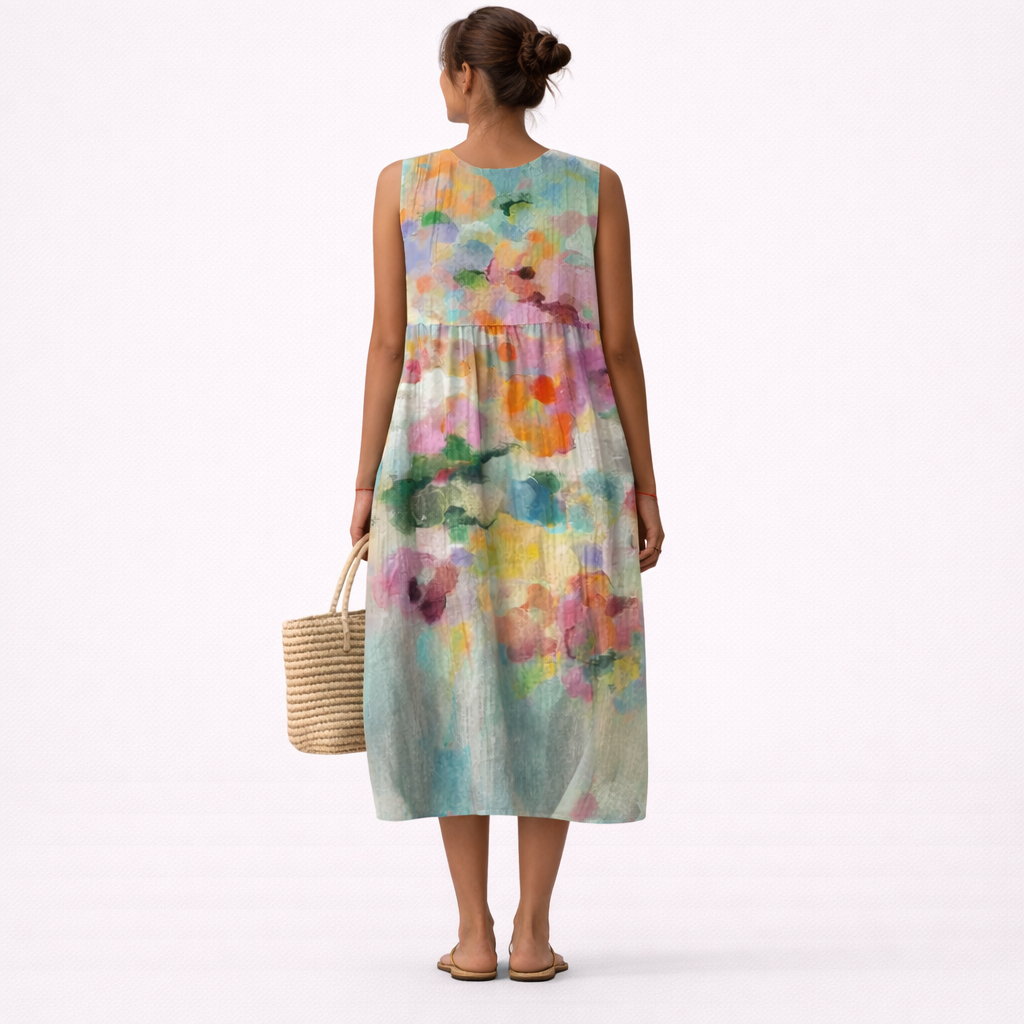 Vestido midi mujer sin mangas estampado multicolor con bolsillos