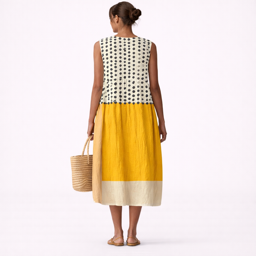 Vestido midi mujer algodón viscosa lunares para verano casual