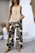 Conjunto de dos piezas mujer con top fluido y pantalón estampado