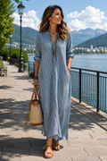 Vestido maxi mujer rayado con escote en V y corte fluido