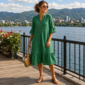 Vestido midi de mujer con estampado de lunares y mangas con volantes