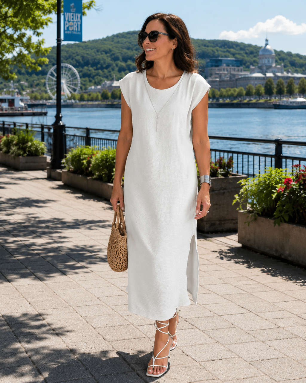 Vestido midi de mujer sin mangas con abertura lateral