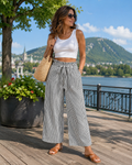 Pantalón de mujer de talle alto con rayas y pernera ancha