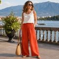 Pantalón algodón lino cintura elástica para looks casuales