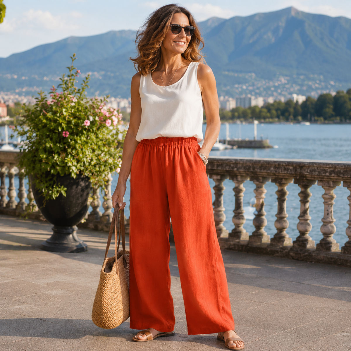 Pantalón algodón lino cintura elástica para looks casuales