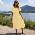 Vestido largo mujer algodón poliéster perforado verano casual