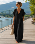 Vestido largo mujer con encaje y escote en V verano elegante