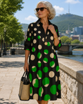 Vestido midi para mujer con estampado de lunares y corte camisero
