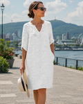 Vestido floral para mujer con escote en V y mangas tres cuartos