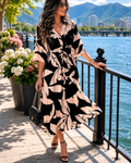 Vestido para mujer con escote en V, cintura ajustable y estampado abstracto