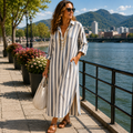 Vestido midi para mujer con rayas verticales y cuello camisero