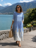 Vestido midi para mujer con bordados decorativos y mangas tres cuartos