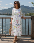 Vestido midi para mujer con estampado floral y mangas tres cuartos