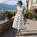 Vestido midi para mujer con lunares y cinturón ajustable