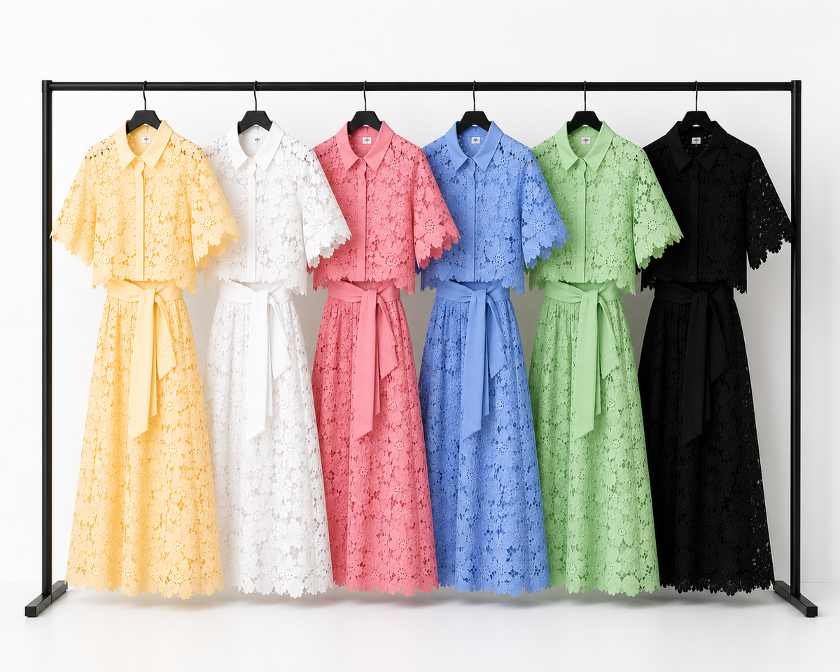 Conjunto elegante para mujer con detalles florales calados