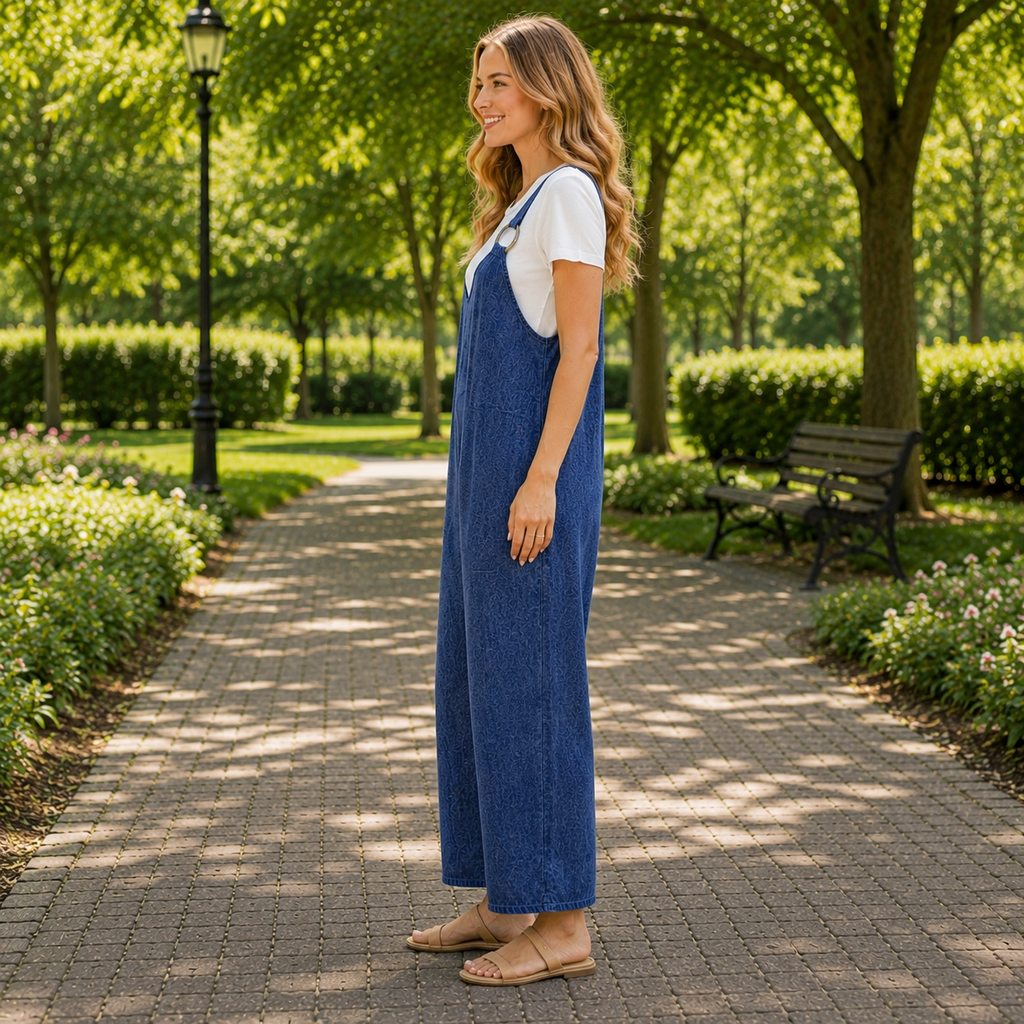 Conjunto mujer con peto de pierna ancha y camiseta casual