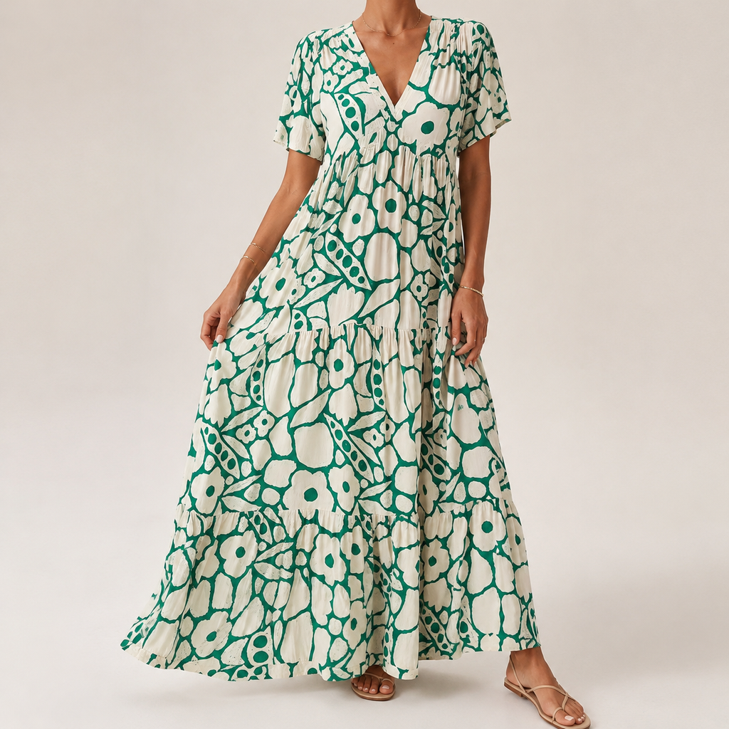 Vestido largo bohemio para mujer con estampado floral y escote en V