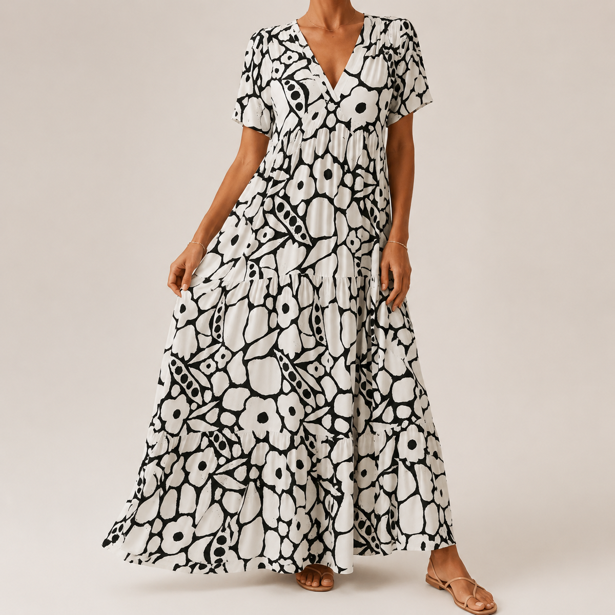 Vestido largo bohemio para mujer con estampado floral y escote en V