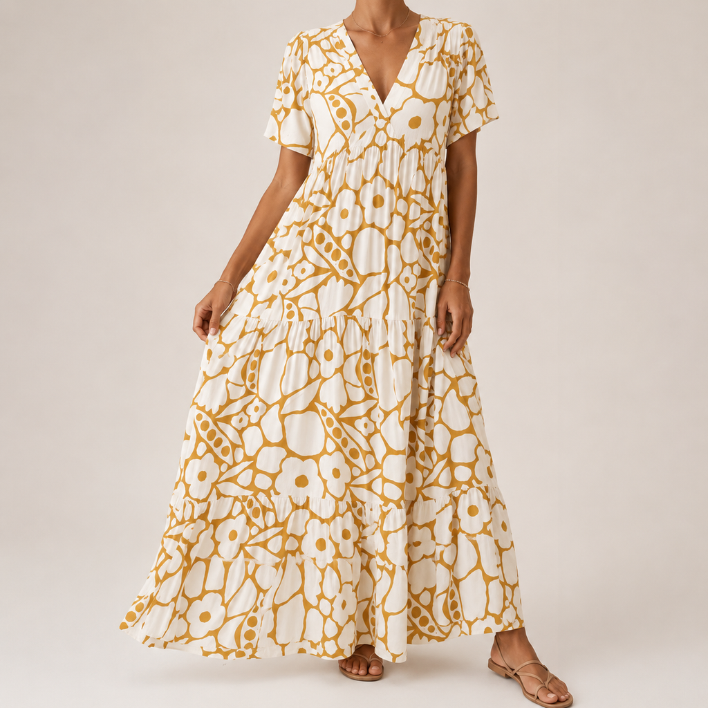 Vestido largo bohemio para mujer con estampado floral y escote en V