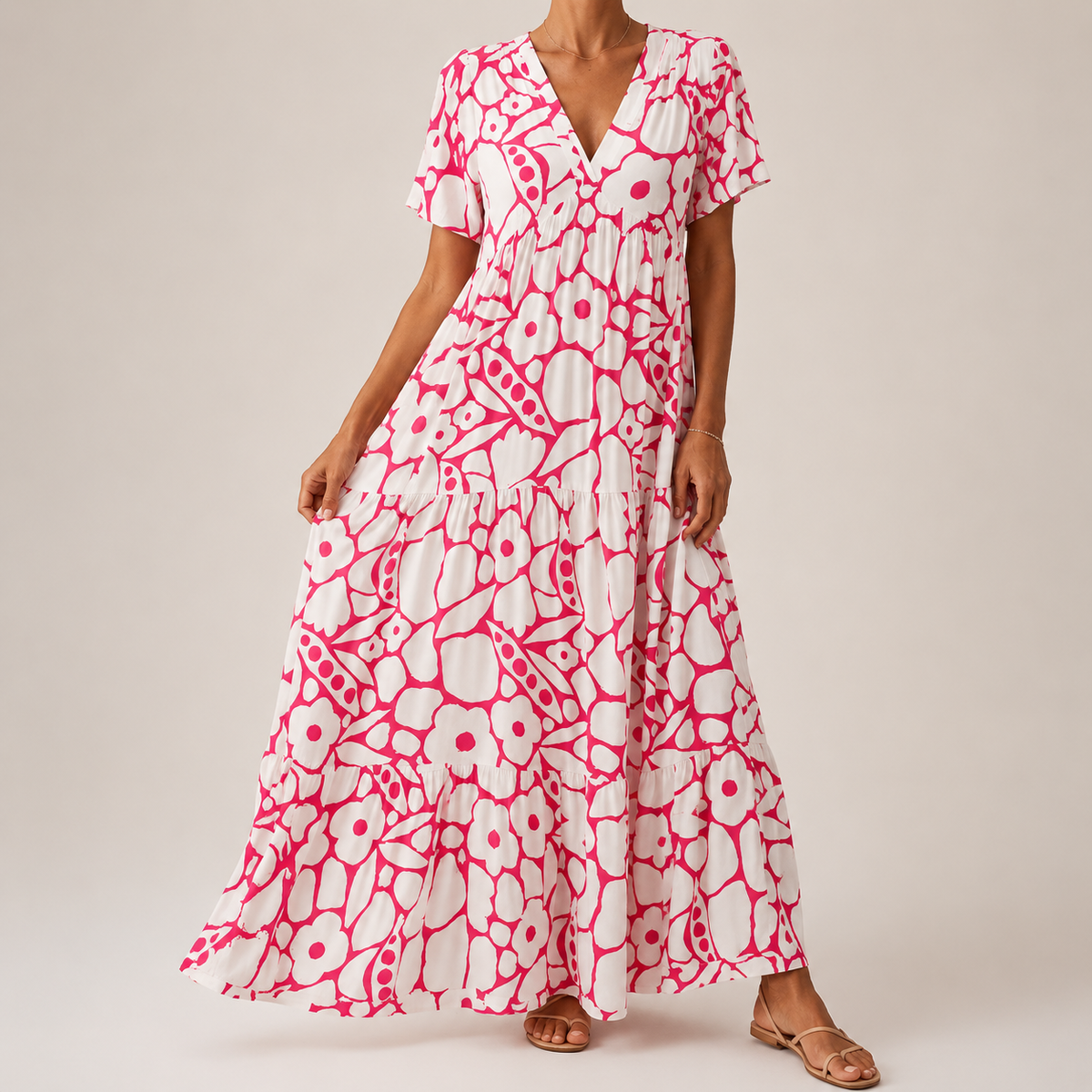 Vestido largo bohemio para mujer con estampado floral y escote en V