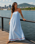 Vestido largo para mujer con rayas finas y tirantes delicados