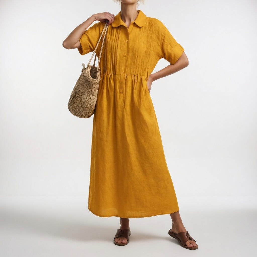 Vestido camisero largo de algodón para mujer con corte fluido